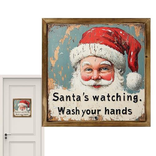 Cuadro de Papá Noel enmarcado, el regalo de madera de 20x20 cm ideal para decorar este invierno