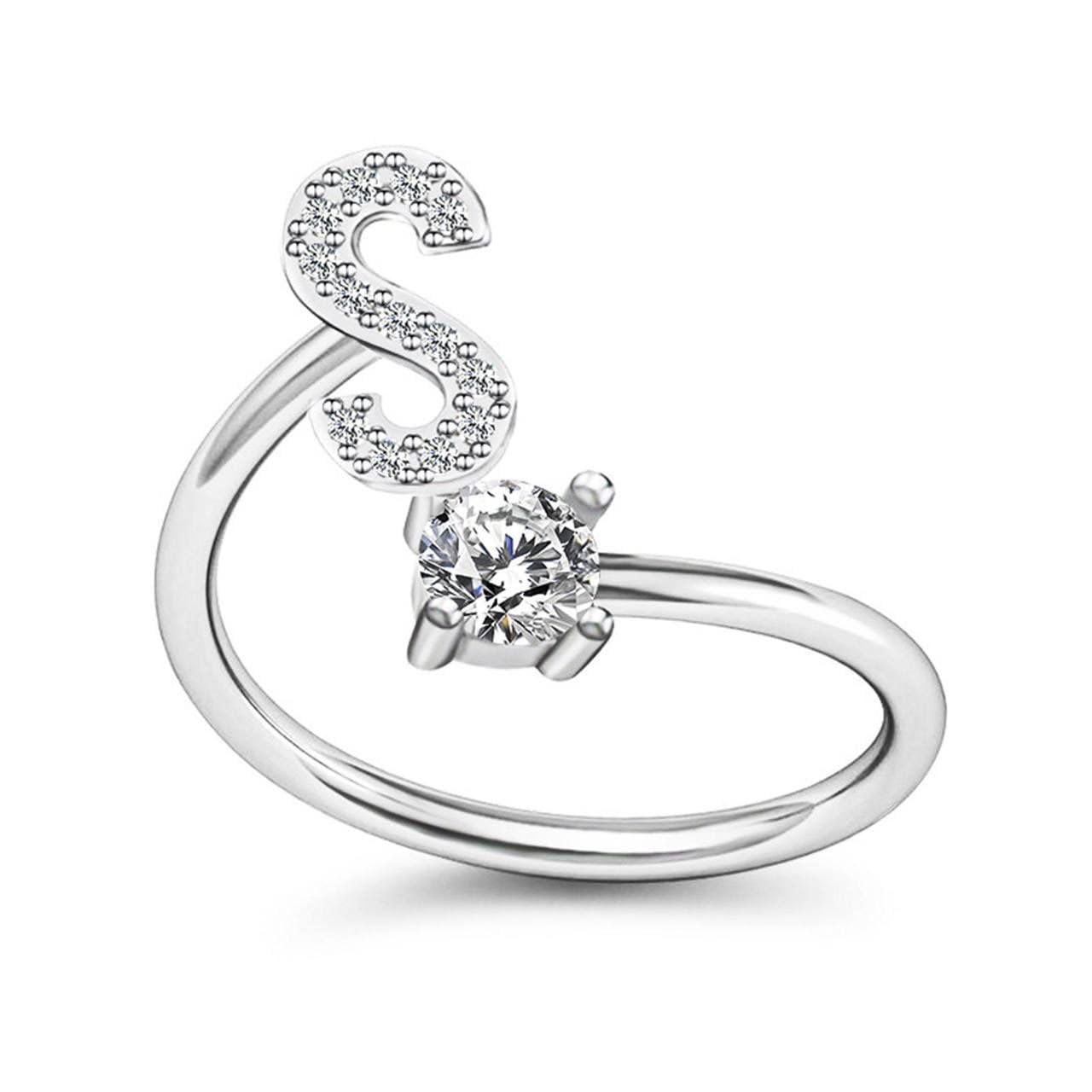 Letter Ring for Women Girls - Silver Stackable Alphabet Rings With Adjustable Crystal Inlaid Design - Bridesmaid Gift-image-29