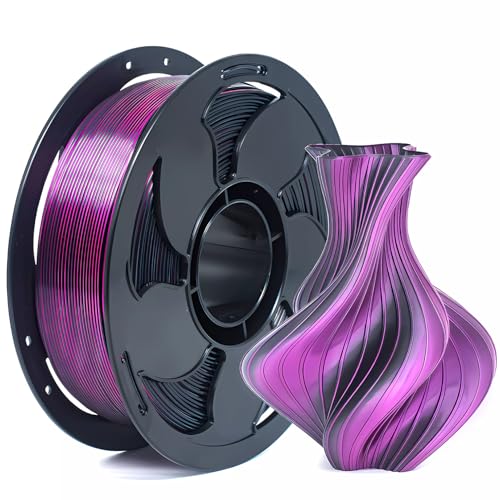 1.75mm PLA Filament Silk Dual Bi Color Black Fuchsia, Coextrusion 3D Printer Filament with Shiny Silk Rainbow, 1kg (2.2lbs) Spool Neatly Wound Smooth Color Transition 3D Printing Rods