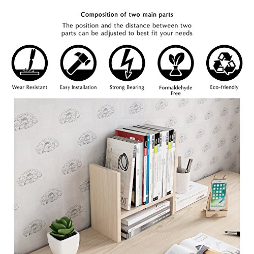 Jerry & Maggie - Desktop Organizer Office Storage Rack Adjustable Wood Display Shelf | Birthday Gifts - Toy - Home Decor | - Free Style Rotation Display - True Natural Stand Shelf White Wood Tone #TOP6