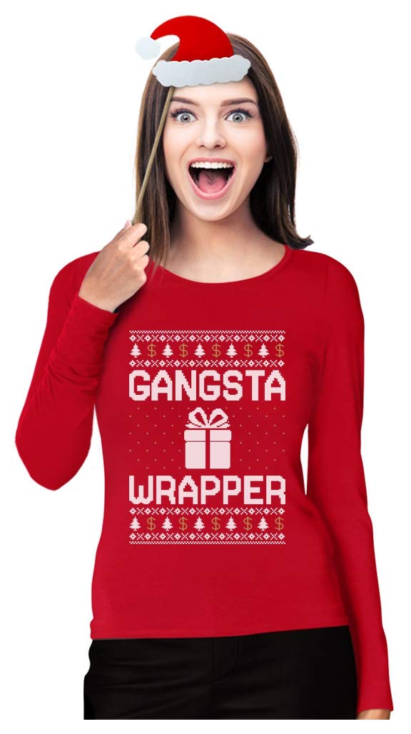 Gangsta Wrapper Funny Ugly Christmas Sweater Women Long Sleeve T