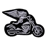 Patch, Embroidered Patch (Iron-On or Sew-On), Biker Guardian Angel On Motorcycle Guardian Angel, 3.75' x 2.5'