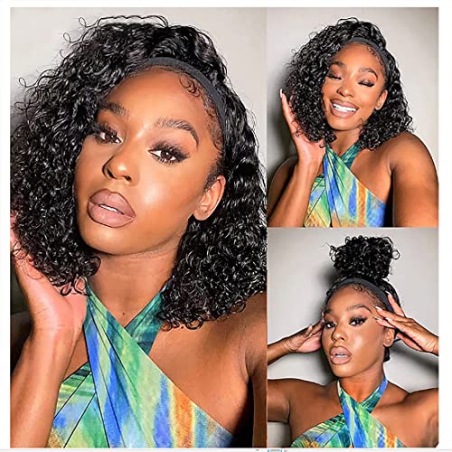 Image of Deep Wave Headband Wig Human Hair 12 Inch Brazilian Virgin Natural Black