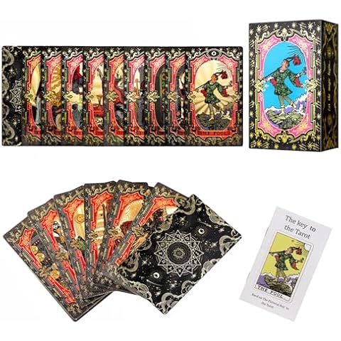 SUNHHX Tarot Cards, 78 Gold foil Tarot Cards Deck for Beginners and Professional Player with Box Tarot PVC Durable Waterproof Wrinkle Resistant Cover