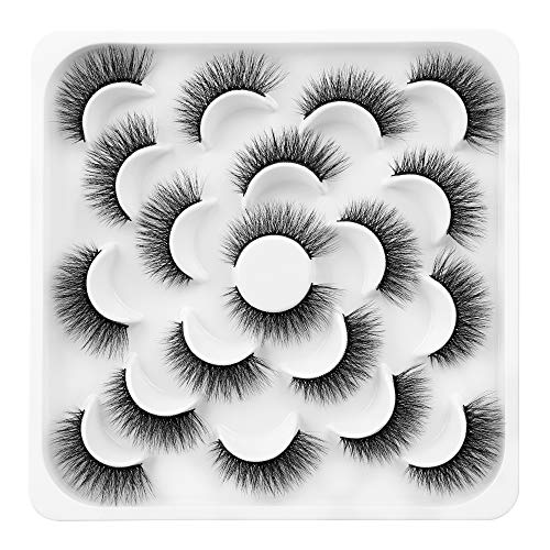 Pawotence Natural False Eyelashes Wispy Cat Eye Eyelashes Full Fluffy Thick Smoky Faux Mink Lashes Pack 10 Pairs Soft Lightweight Reusable Handmade Fake Eyelashes Pack