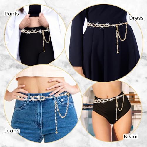 Rhinestone Waist Belt for Women, Crystal Waist Chain Belt Adjustable Artificial Diamond Waistband Belt for Dresses2