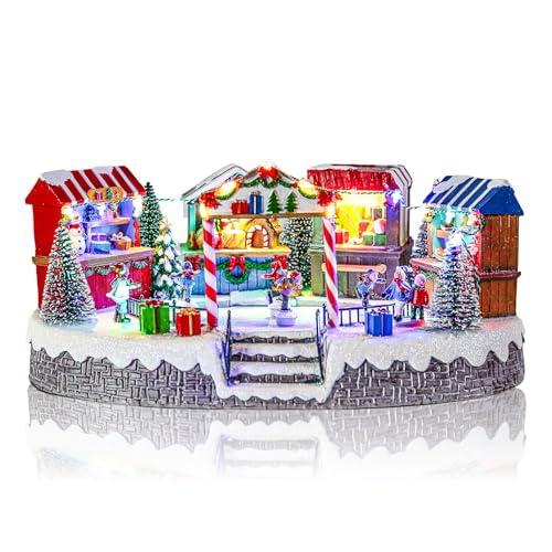 MUMTOP Christmas Village Skating Rink with Moving Skaters, Light Up