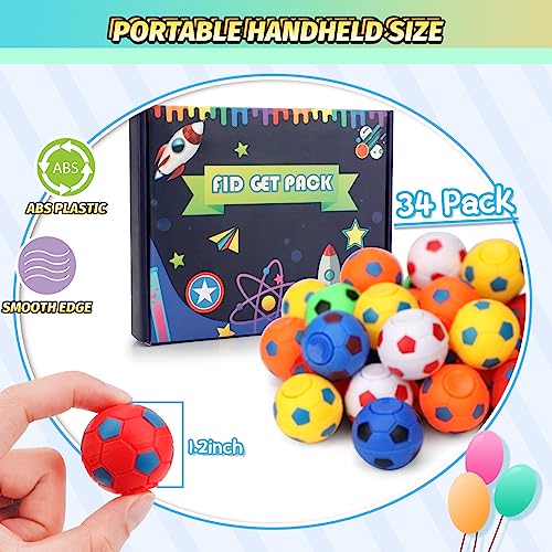 Image of 34PCS Mini Fidget Spinners Party Fidget Toys Soccer Basketball Baseball Sport Balls for Goodie Bag Stuffer, Finger Stress Balls Toy for Christmas Party Classroom Prize
