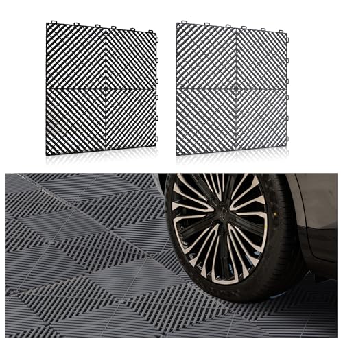 uyoyous Klickfliesen Garage Garagen 20 Stück PP Garagenboden 40×40CM Werkstattboden Garagenboden Matten 18MM Dick Drainagematte Grau für Garage, Outdoor, Innenpool (3.2m²)
