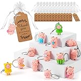 39 Pack Pig Party Favors with 13 Pink Pig Keychains, 13 Thanks Tags and 13 Organza Gift Bags for Animal Pig Themed Party, Piggy Baby Shower, Birthday Party Decorations