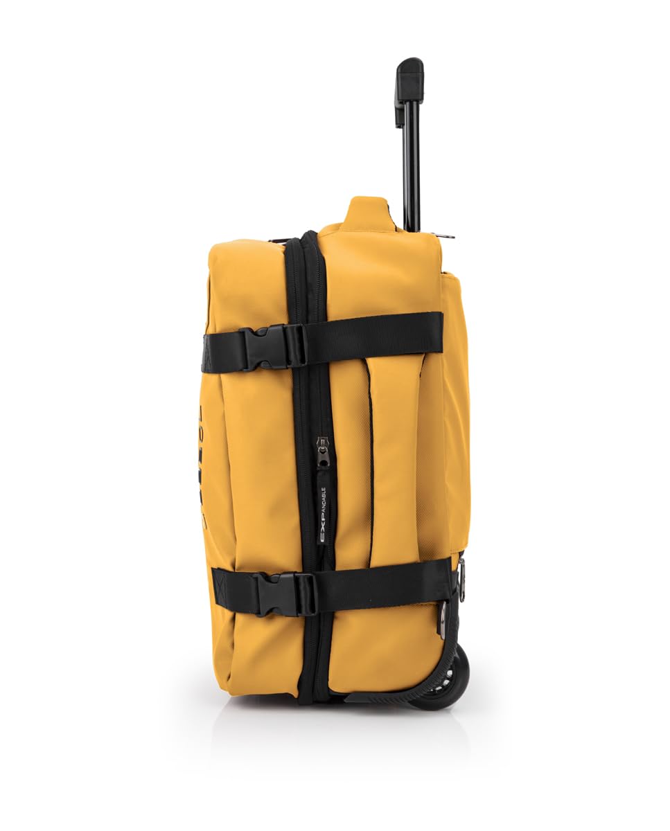 Gabol - Mochila con Ruedas Expandible Canada con Capacidad 24/28,8L - Equipaje Ligero de 1kg y 30x40x20/24 cm, Tirador Extendido 101 cm - Piel Sintética + Textil - Diseño Español - Mostaza