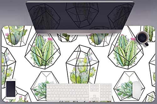 Tapis de protection vinyle sous-main bureau 90x45cm durable motif cactus