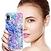 TJS Phone Case Compatible with Samsung Galaxy A20/Galaxy A30/Galaxy A50, with [Tempered Glass Screen Protector] Shiny Marble Glitter Back Skin Full Body Soft TPU Rubber Bumper (Colorful)