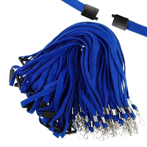 Safety Breakaway Lanyard with J-Hook – Flat Bulk Lanyards for ID Badges, Name Tags & Card Holders – 50 Pack Premium Cruise, Work, School Lanyards for Women & Men – Blue, Breakaway for Safety