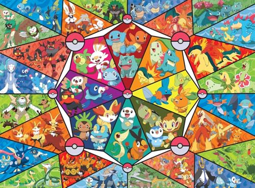 Rompecabezas Pokémon Stained Glass Starters de Buffalo Games, 1000 piezas | Arte Pokémon, póster a tamaño real incluido, piezas cortadas con precisión, desafío experto, fabricado en EE.UU., ideal para exhibición miniatura 2