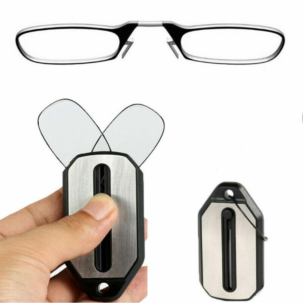 EBILUN Mini Nose Clip Portable Reading Glass on Men for Women Rimless Magnifying Presbyopic Glasses Ladies Eyewear+1.0 To +3.0 (silver,+1.50)