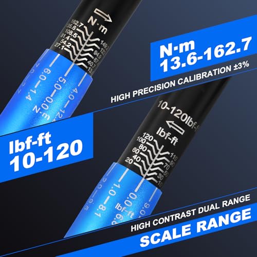 Image of Drive Click Torque Wrench, 3 /8 inch 10-120Ft.Lb, torque wrench for Car | Dual-Direction Adjustable 72 Tooth Click Torque Wrench for Bike, Motorcycle,Professionals & DIYers,Blue