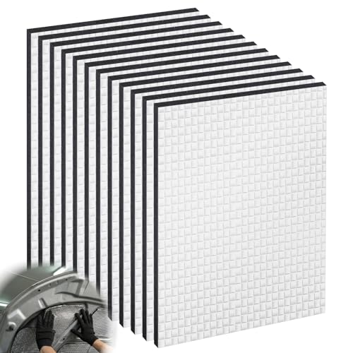 Mirriverse12 Pièces Isolant Thermique et Phonique Voiture, Tapis d'Isolation Acoustique Auto-adhésif avec Aluminium, Insonorisation pour Capot Moteur &...