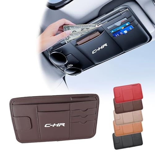 GRQ C-HR対応 サンバイザー 車 収納 ポケット C-HR用 多機能 眼鏡ホルダー カード 小物収納 車用 アクセサリー 収納バッグ PUレザー製 マグネット式 伸縮ベルト 簡単取付 車内整理 便利グッズ (ブラウン)