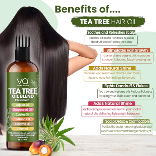 Image of Tea Tree Hair Growth Oil 6 Fl Oz With Jojoba, Castor, Batana Oil
