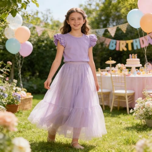 Image of LYSMuch Toddler Baby Girls T Shirt Ruffle Sleeveless Kids Cotton Tshirt Solid Color Blouse