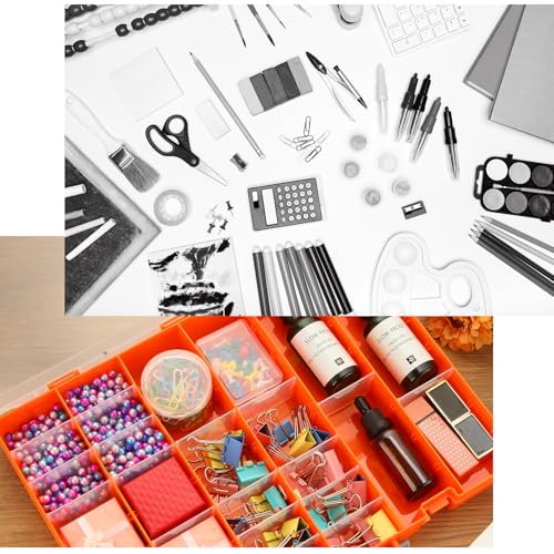 Image of LANIAKEA 2 PCS 48 Grids Large Plastic Organizer Box with Adjustable Dividers Plastic Craft Storage Containers Compartment Organizer for Beads Hobby Small Parts Jewelry Fishing Tackle (Orange)