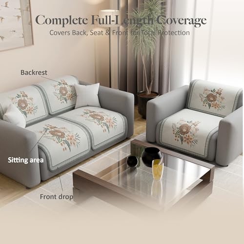 Image of Kuber Industries 2+1 Seater Sofa Cover | Slipcover for Living Room | Thick & Cozy | Non-Slip Comfort Sofa Cover Set | Paradise 1137 Number - Olive Green