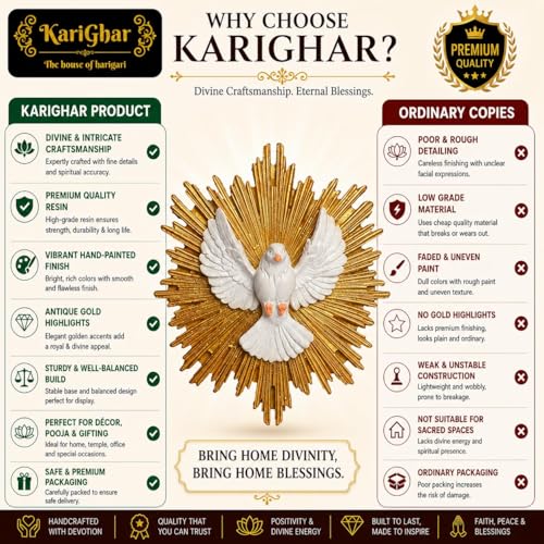 Image of KariGhar Faith Dove Holy Spirit Catholic wall Hanging Idol Perfect for Prayer Room /Drawing Room /Decoration & Gifting (5 x 11 x 11 CM) A0054 (4.5 x 4.5 INCH)