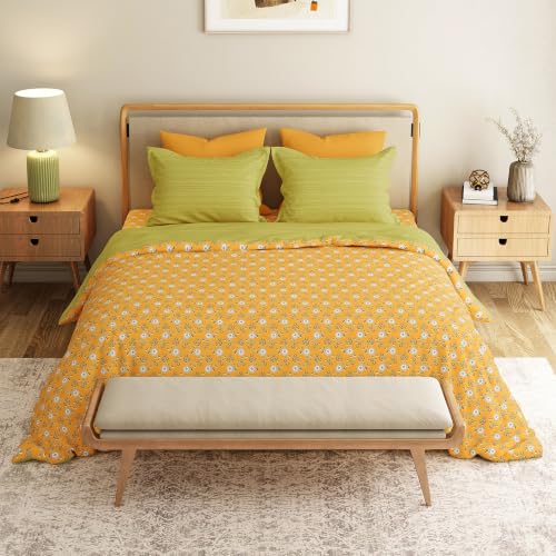 Image of Mytrident Bedsheet for Double Bed King Size |108 inch x 108 inch | Petal Pop Yellow