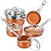 Copper Non-stick 10-piece Cookware Set – Multi-purpose Round Aluminum Pan with Stainless Steel Handles – Suitable for Induction Cookers, Frying, Broiling, Ceramics, Gas and Electrical Appliances