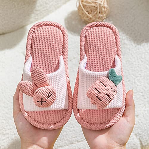 Girls Cute Bunny Cotton Linen Slippers Kids Aesthetic Comfy Soft Slip On Open Toe Home Slippers for Toddler Kids2