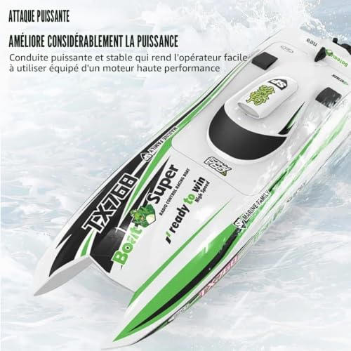 RCXTechPro Bateau RC étanche pour adultes et adolescents, télécommande 2,4 GHz, moteur sans balais 30 km/h, bateau électrique haute vitesse, jouet cadeau avec système de refroidissement et portée de – vue 3
