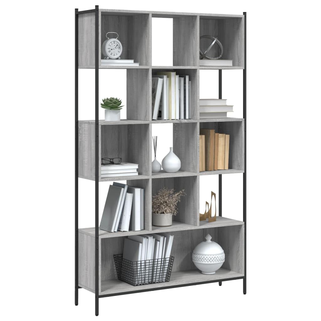 Estantería gris Sonoma 102 x 28 x 172 cm de material de madera con 5 estantes para salón, oficina y habitación infantil, solución de almacenamiento versátil, construcción estable, ahorra