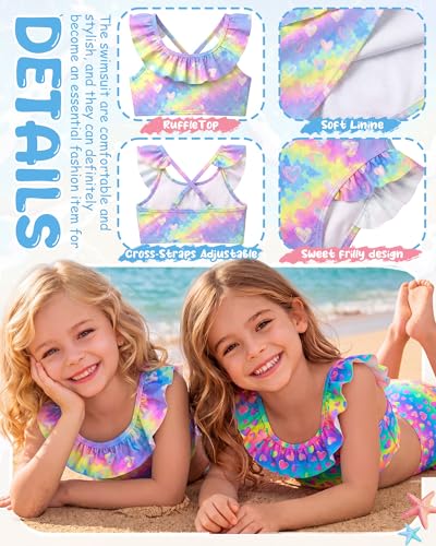 Image of Xaatren Toddler Girl Swimsuits 2 Piece Kids Ruffle Trim Bathing Suit with Adjustable Strap Summer Cute Tankini for 2-8 Years