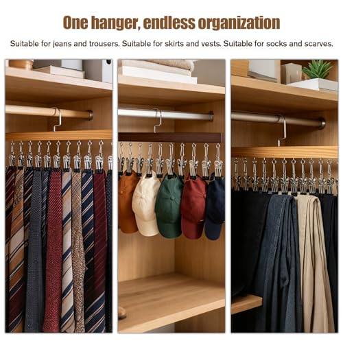 Vigirlc 2 Pack Wooden Pants Hangers, 12 Metal Clips (Wood Colour-12 Clip) — view 3