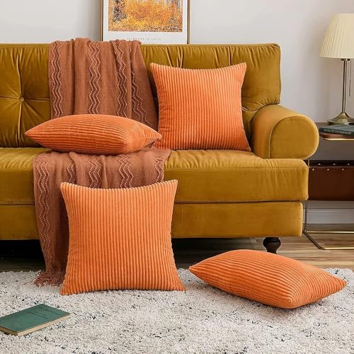 Image of Guffaw Corduroy Rectangular Cushion Covers, Size 12x18, Pack of 2, Multiple Colors (5, Orange)