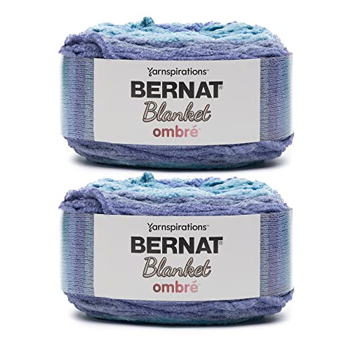 Image of Bernat Blanket Ombre Yarn for Crocheting Soft, Shaded Blue, 2-Pack | #6 Super Bulky Yarn, 100% Polyester, Soft Plush Ombre Yarn for Crochet, Knitting & Crafts, 220yds, 300g /10.5oz per skein