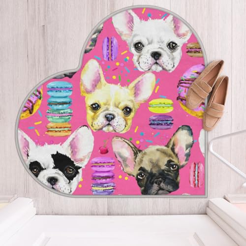 Französische Bulldogge Liebe Langhaar Verdickt Boden Fußmatte Teppiche 80cm, Cartoon Hundebereich Teppich für Wohnzimmer Küche Schlafzimmer Waschbar rutschfest Bodenmatte Teppich
