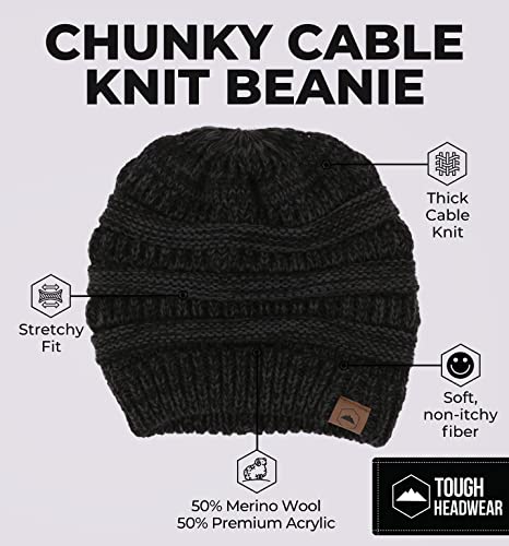 Tough Headwear Womens Beanie Winter Hat - Warm & Chunky Cable Knit Hats - Soft Stretch, Thick & Cute Knitted Stocking Caps For Cold Weather - Stylish & Trendy Snow & Ski Beanies For Ladies Black #TOP3