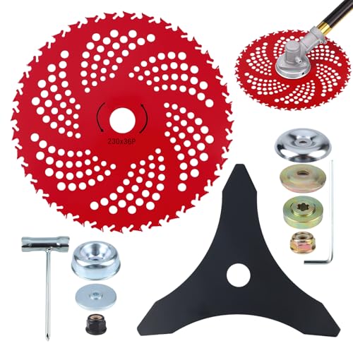 9 Inch 36T Carbide Tipped Brush Cutter Blade & 10 Inch 3T Heavy-Duty Weed Eater Blades with Universal Adapter Kit Compatible with Weed Eater Lawn Trimmers & Brush Cutters