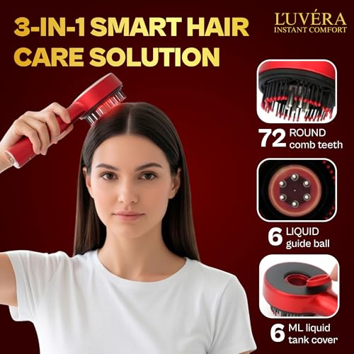 Image of LUVERA Scalp Massager with Red Light Therapy - 3-in-1 Hair Oil Applicator Comb, Waterproof Electric Head Massage Brush for Hair Growth, Deep Scalp Care & Stress Relief - USB Rechargeable. Multicolour