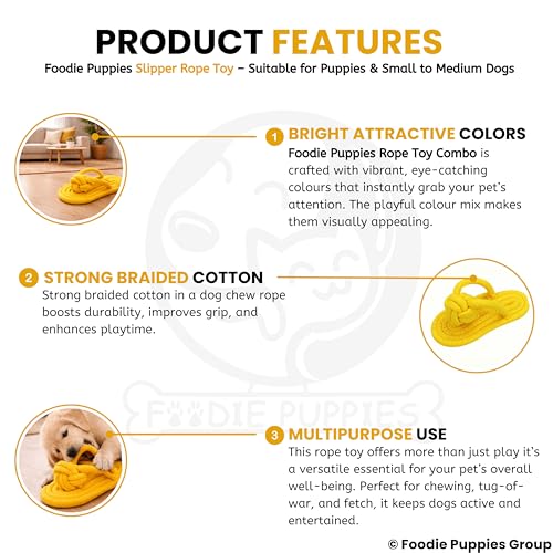 Image of Foodie Puppies Durable Cotton Rope Chew Toy for Dogs | Chewing, Fetching, Playing, Teething & Training for Small to Medium Dogs & Puppies (Slipper Rope)