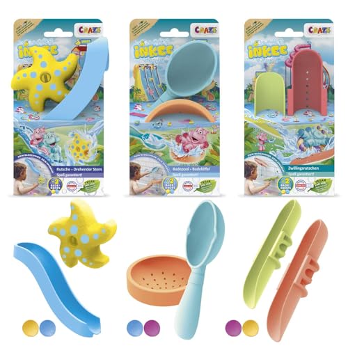INKEE Set de Baño Infantil con Tobogán y Piscina, Estrella Giratoria, Pala y Ventosas, Juguete Educativo para Bañera, Fomenta Desarrollo Motor y Coordinación, Material Resistente y Duradero