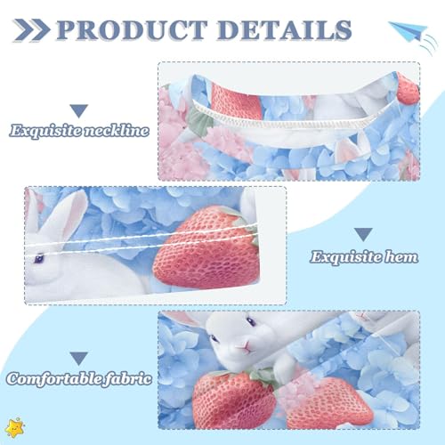 ALAZA Kids Rash Guard Girls Toddler Swim Shirts Short Sleeve Rabbit Hydrangea Strawberry UPF 50+ 3T3