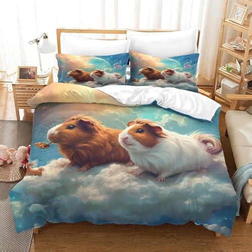 Parure de couette cochon d'inde lit simple 140x200 microfibre 3D fille