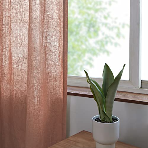 Get Bed Ready Pure Luxury Linen Window Panels 100% European Flax Semi Sheer Opaque Curtains 2Pc. Rod Pocket Back Tab Lightweight Set Of 2 Panels (Pale Terracotta, 50W X 96L) #TOP5