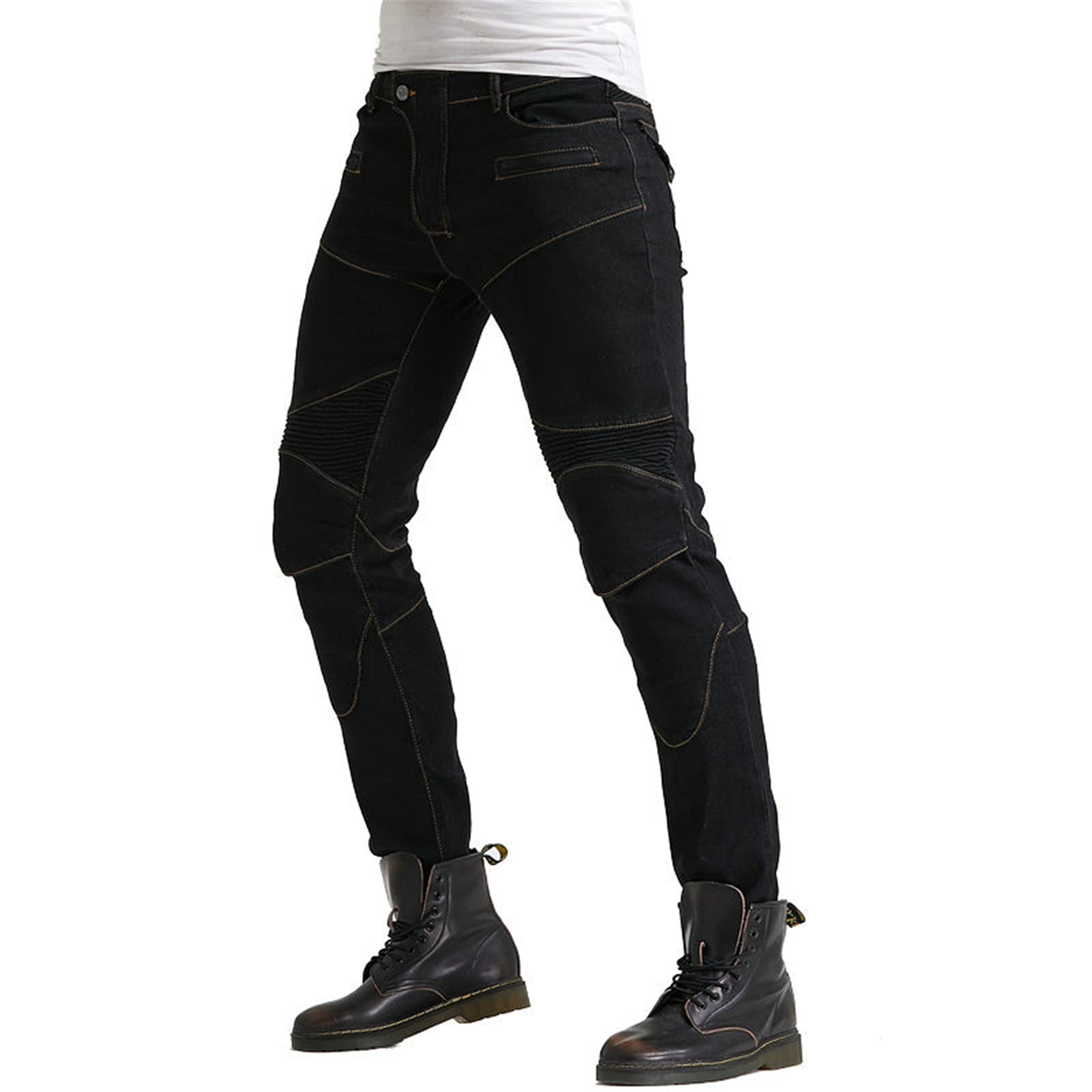 BEDSETS Uomo Moto Biker Jeans Pantaloni da Moto Impermeabili Rinforzato Protezione Jeans in denim per motociclismo con armatura e 4 ginocchiere (Nero,M)