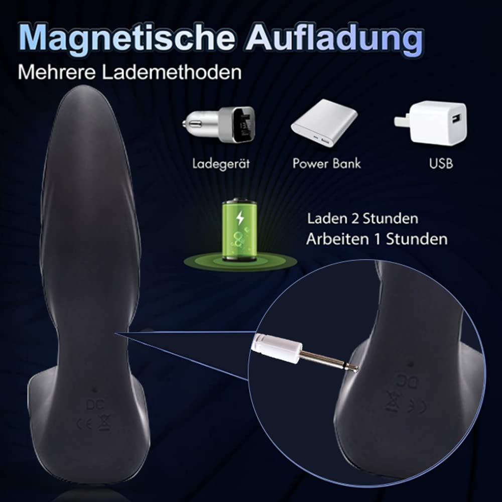 Massaggiatóre Próstatico,Silicone Vibràtóre con 12 Modalità di Vibrazione, Morbido Vibratǒri per Donna e Uomo Stimólazione Clitòridea e Puntó G Massaggiatóre Nero