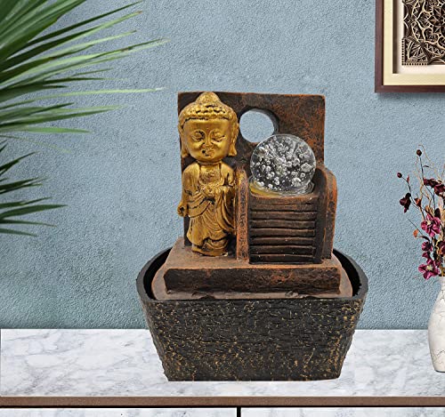 Image of GTC Beautiful Lord Buddha Mini Waterfall Fountain Show with Electric Water Pump for Home Decoration for Diwali Birthday Anniversary showpiece for Drawing Room Living Room (1731), Resin