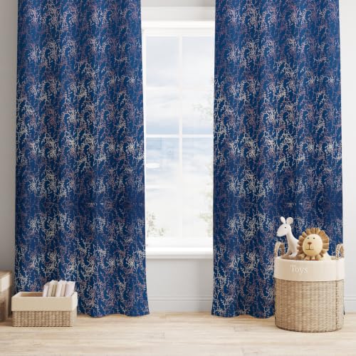 Image of Blue Fine Foil Printed True Blackout Window Curtains 5 Feet Set of 2, Heavy Room Darkening Thermal Insulated Eyelet Parda for Living Room & Bedroom, Curtains with Tie Back (121x152cm, Blue)